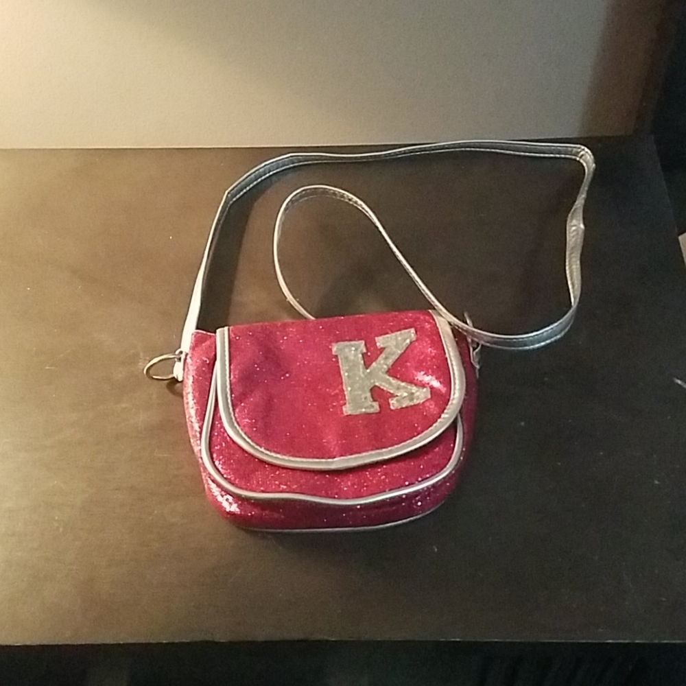 Sparkly girl's bag, letter K initial